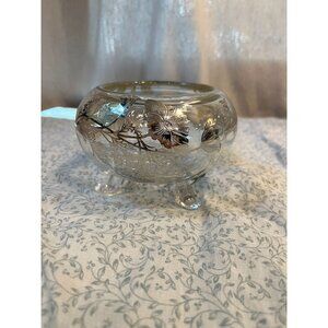 Viking Glass 3 Footed Flowerlite Silver City Poppy Overlay Mid-Century